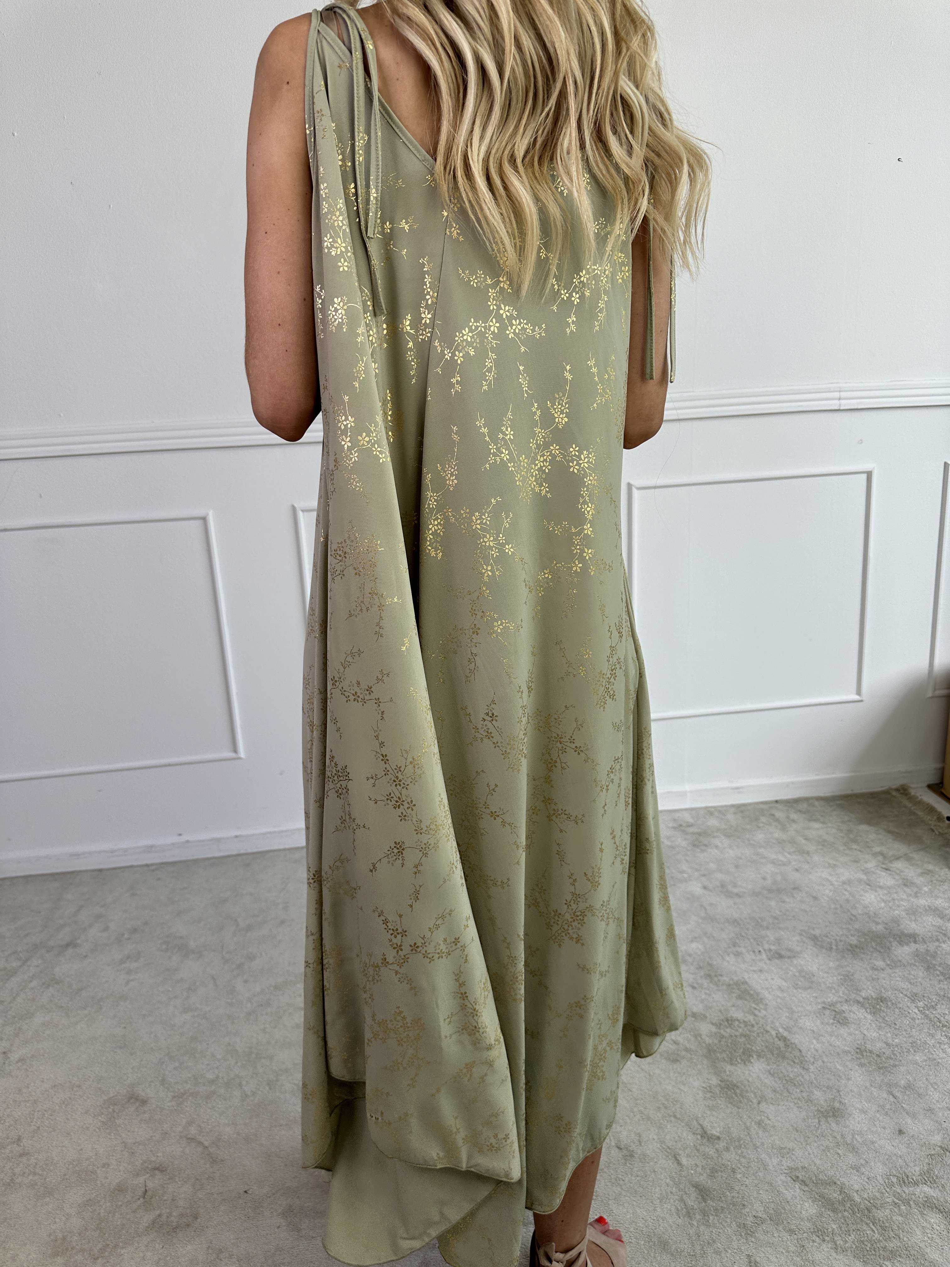 Maisie Gold - Axelremsklänning i elastiskt material med guld mönster